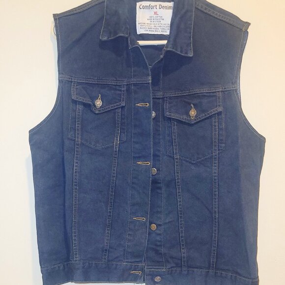 Comfort Denim Jean Vest, Vintage, Dark, Stone-Washed - Picture 1 of 3